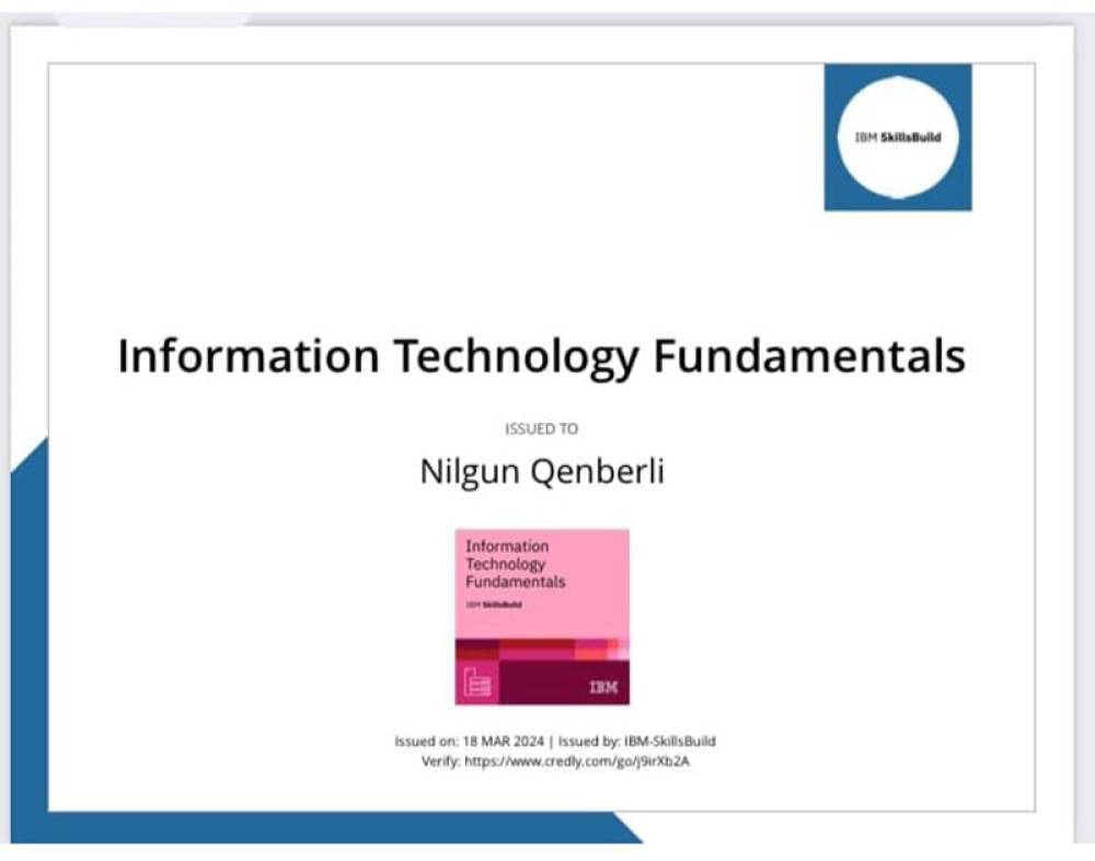 Naxçıvan Dövlət Universitetinin tələbələri IBM Skills Network platformasından beynəlxalq sertifikat əldə ediblər