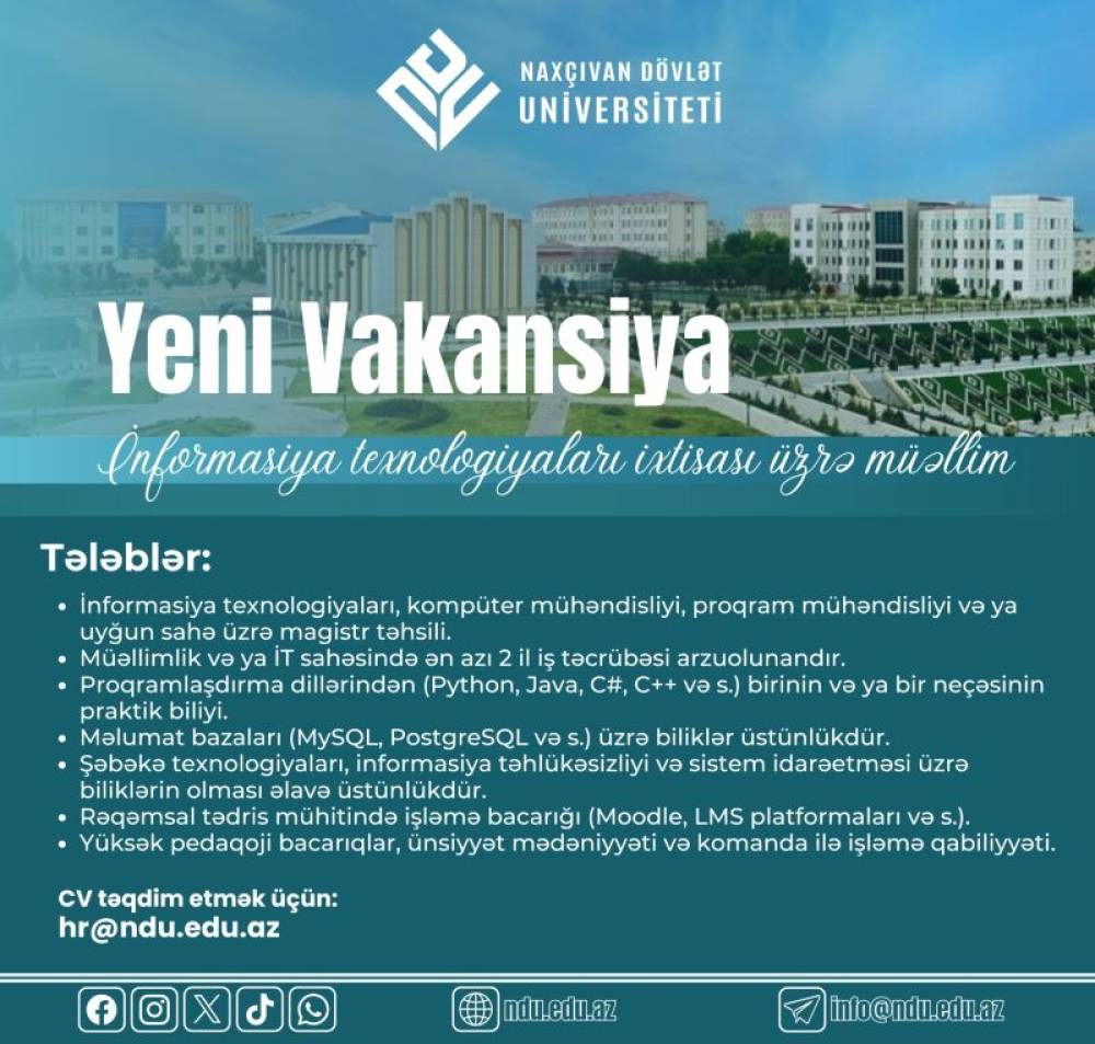 Naxçıvan Dövlət Universitetində yeni vakansiya!
